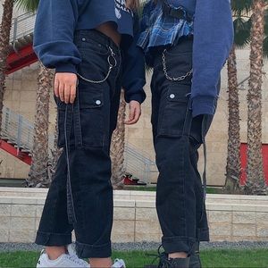 LF Pants - Black LF Carmar Jeans with straps LF Pants - Black LF Carmar Jeans with straps